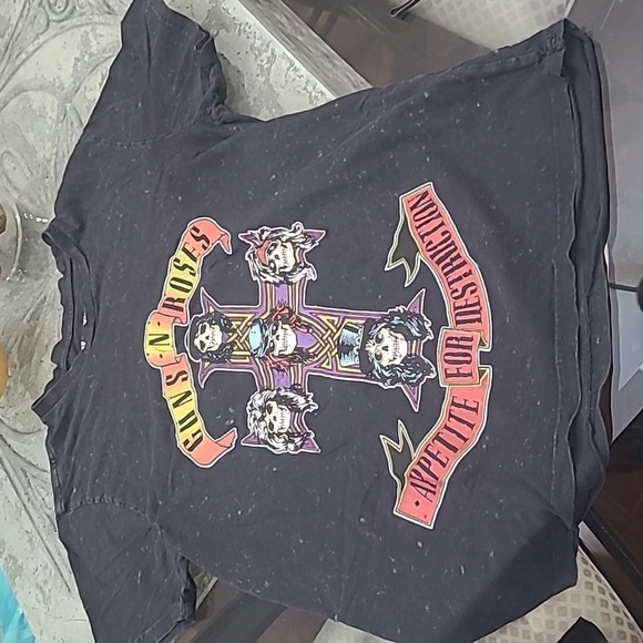 GUNS N ROSES CROSS BLACK ACID WASH TEE SHIRT MEDIUM - Picture 2 of 8